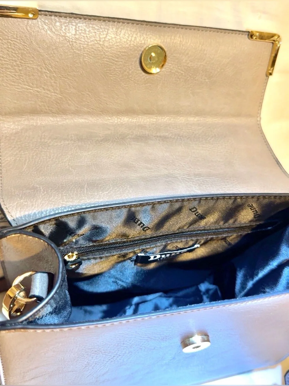 Dune London Taupe Gray Structured Satchel Crossbody Bag + Twilly